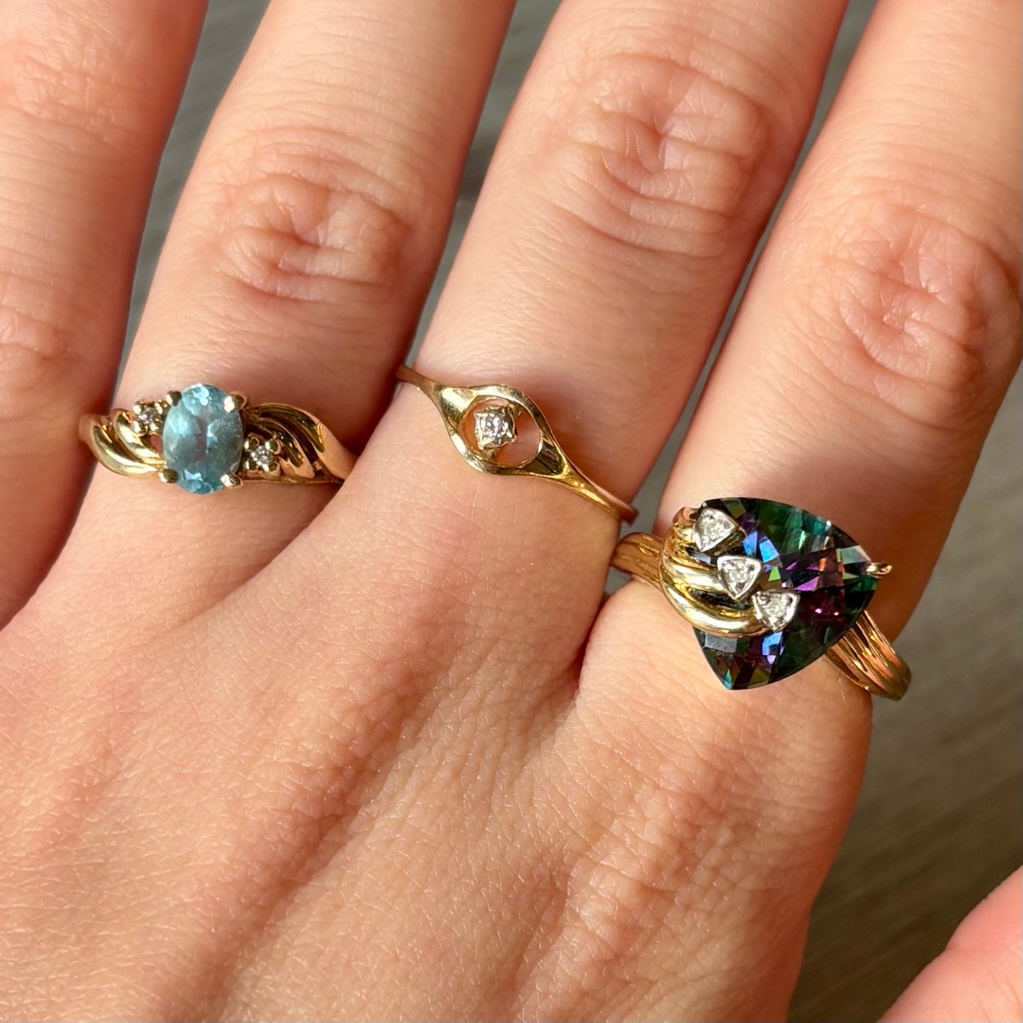 Vintage Gold Mystic Topaz and Diamond Set Ring