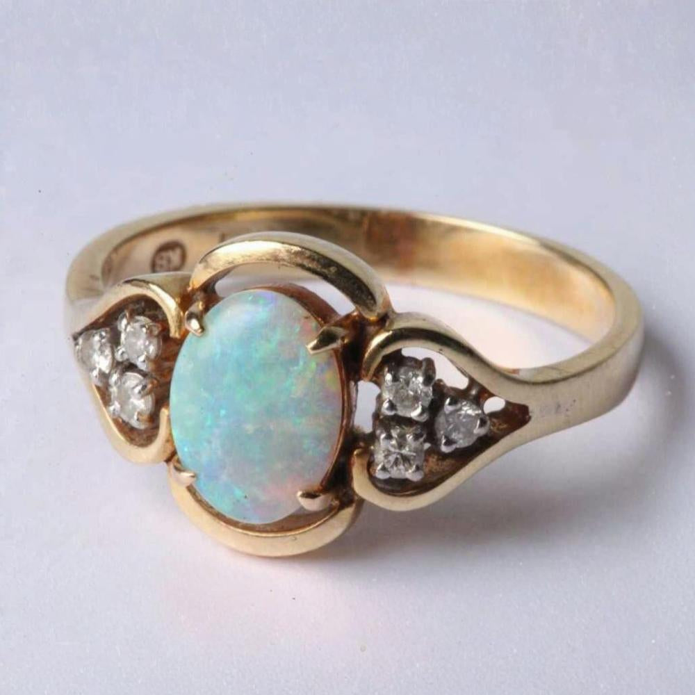 Vintage Gold Opal and Diamond Set Ring