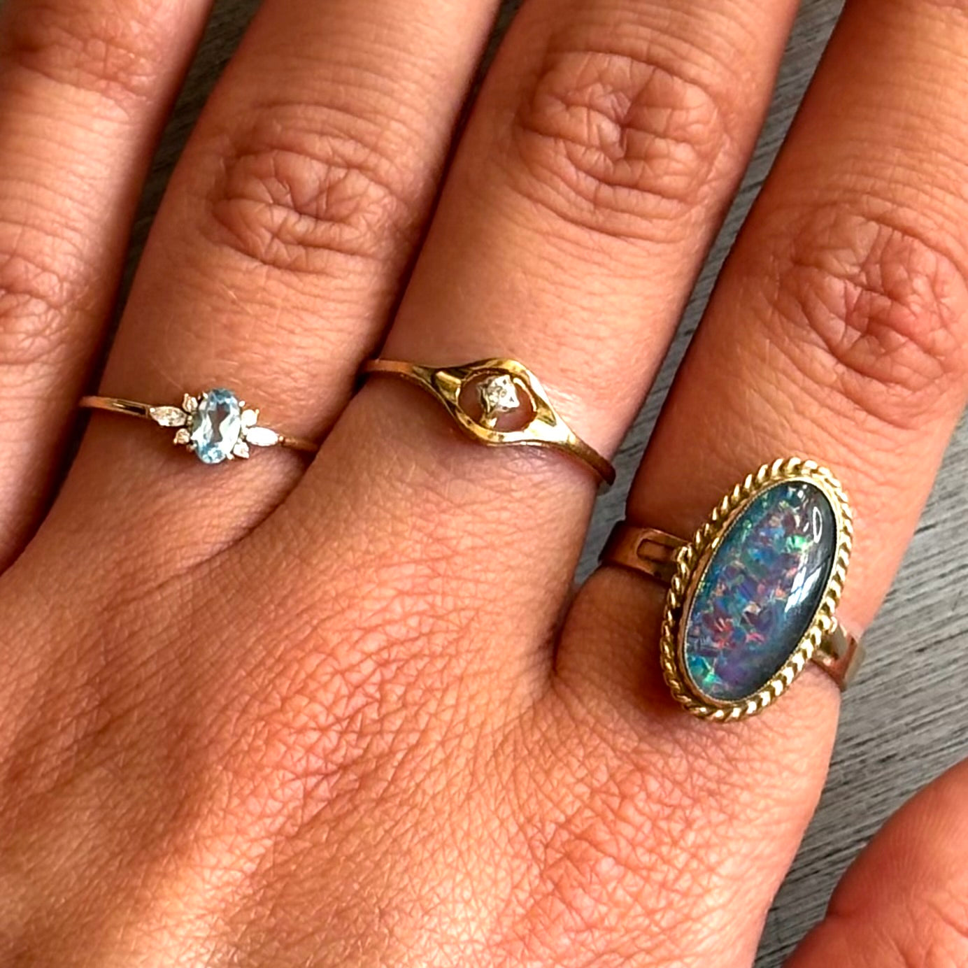 Vintage Gold Ring with Diamonds and Blue Topaz