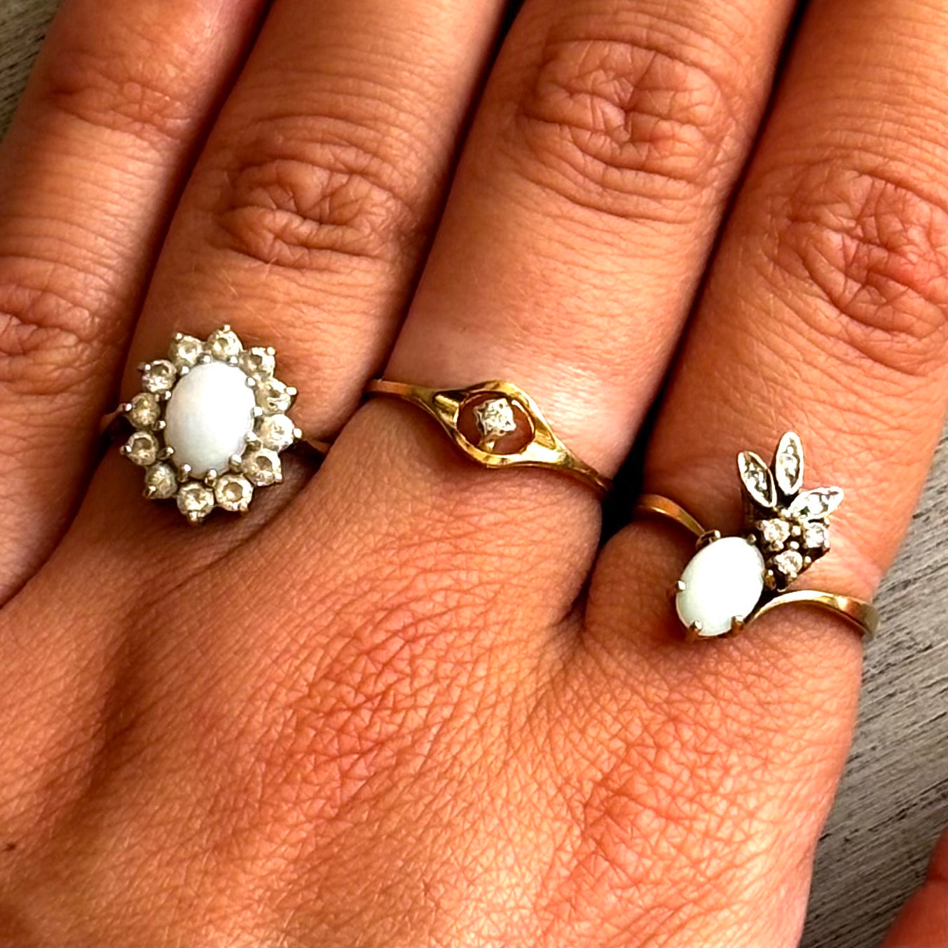 Vintage Gold Ring with Opal and Zirconia