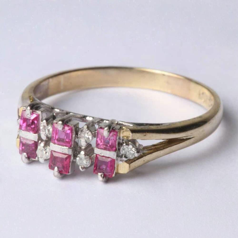 Vintage Gold Ring with Rubies and Diamonds