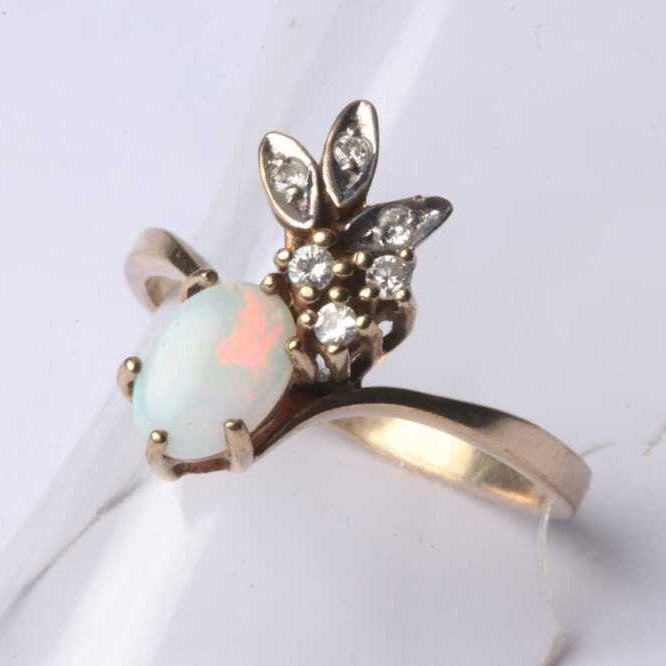 Vintage Gold Opal and Diamond Set Ring