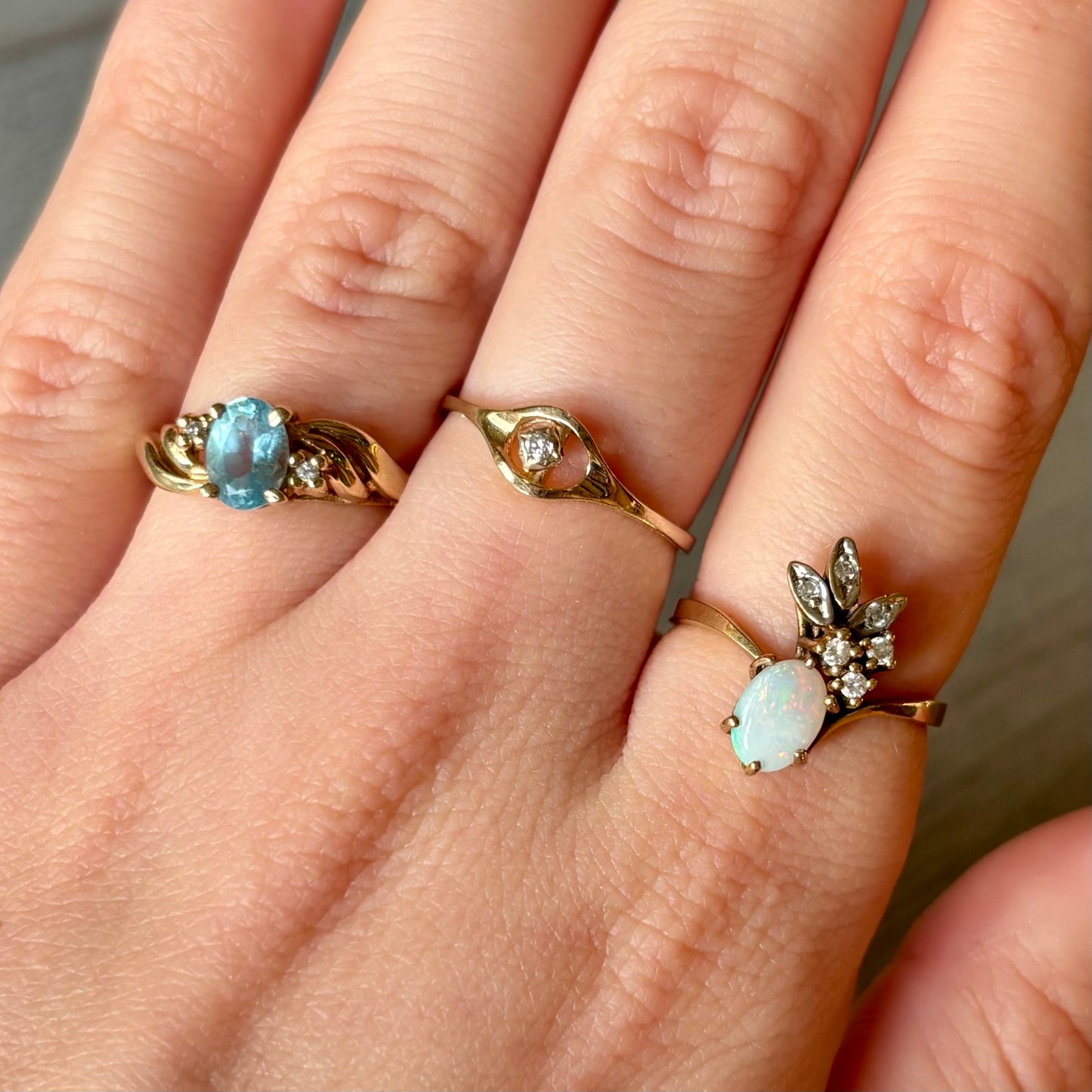 Vintage Gold Opal and Diamond Set Ring