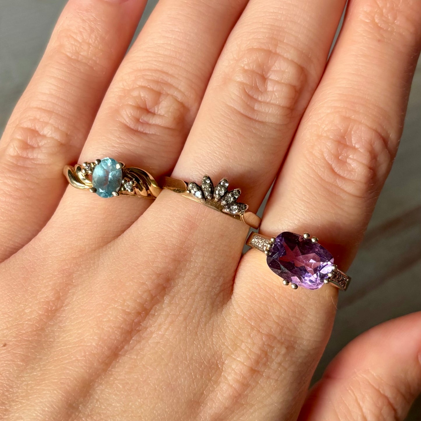 Vintage Gold Amethyst and Diamond Set Ring