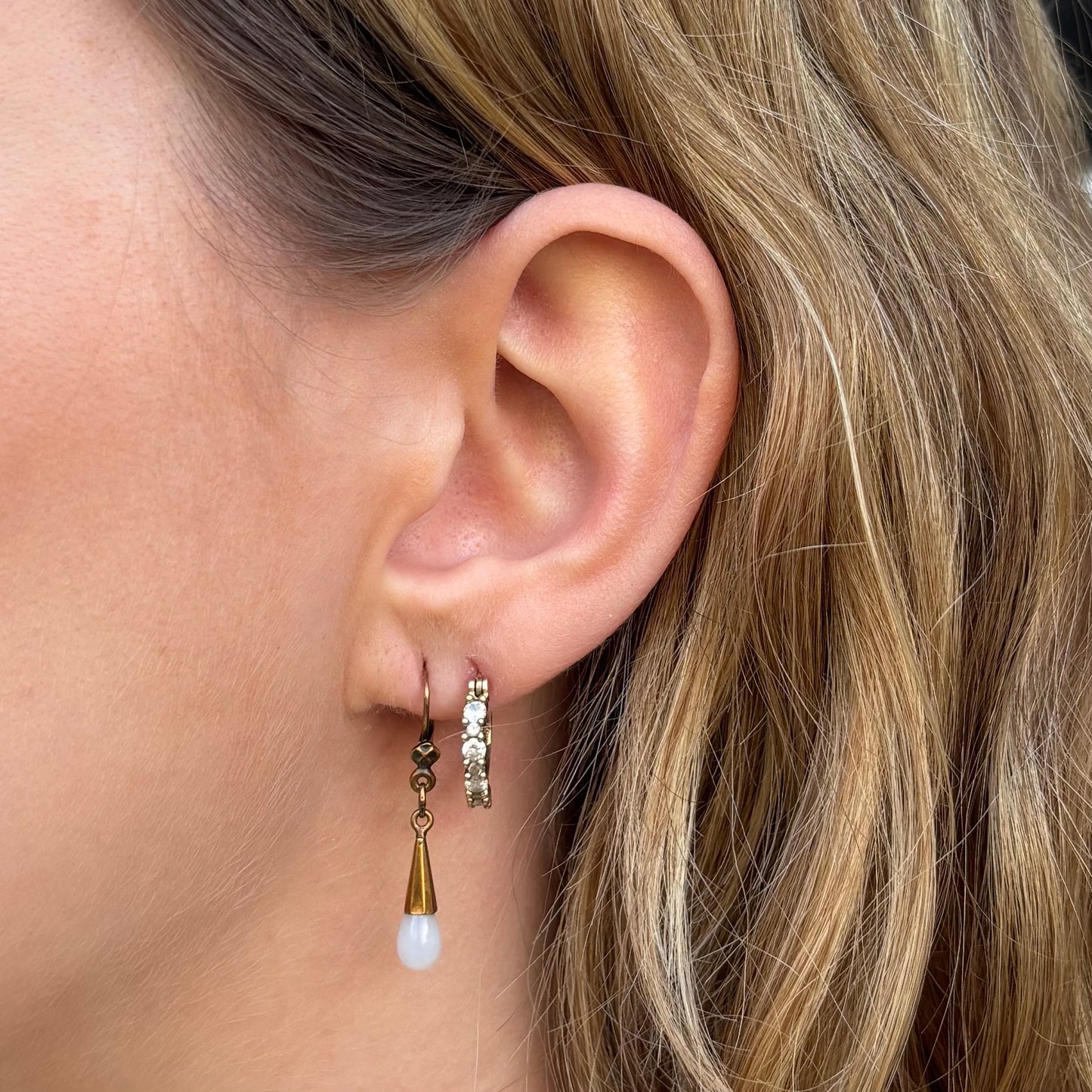 Vintage Gold and White Gemstone Drop Earrings