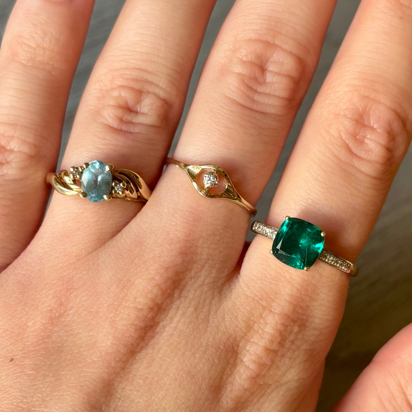Vintage Gold Emerald and Diamond Set Ring