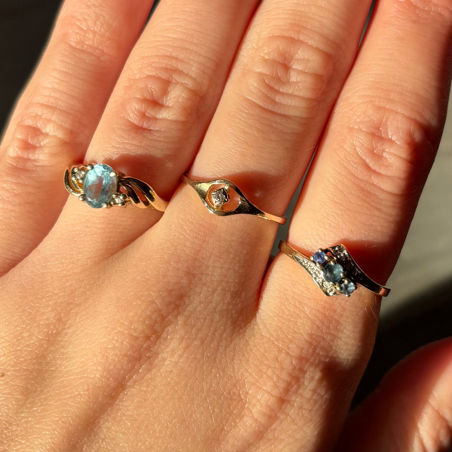 Vintage Gold Bypass Ring with Sapphire and Accent Diamonds