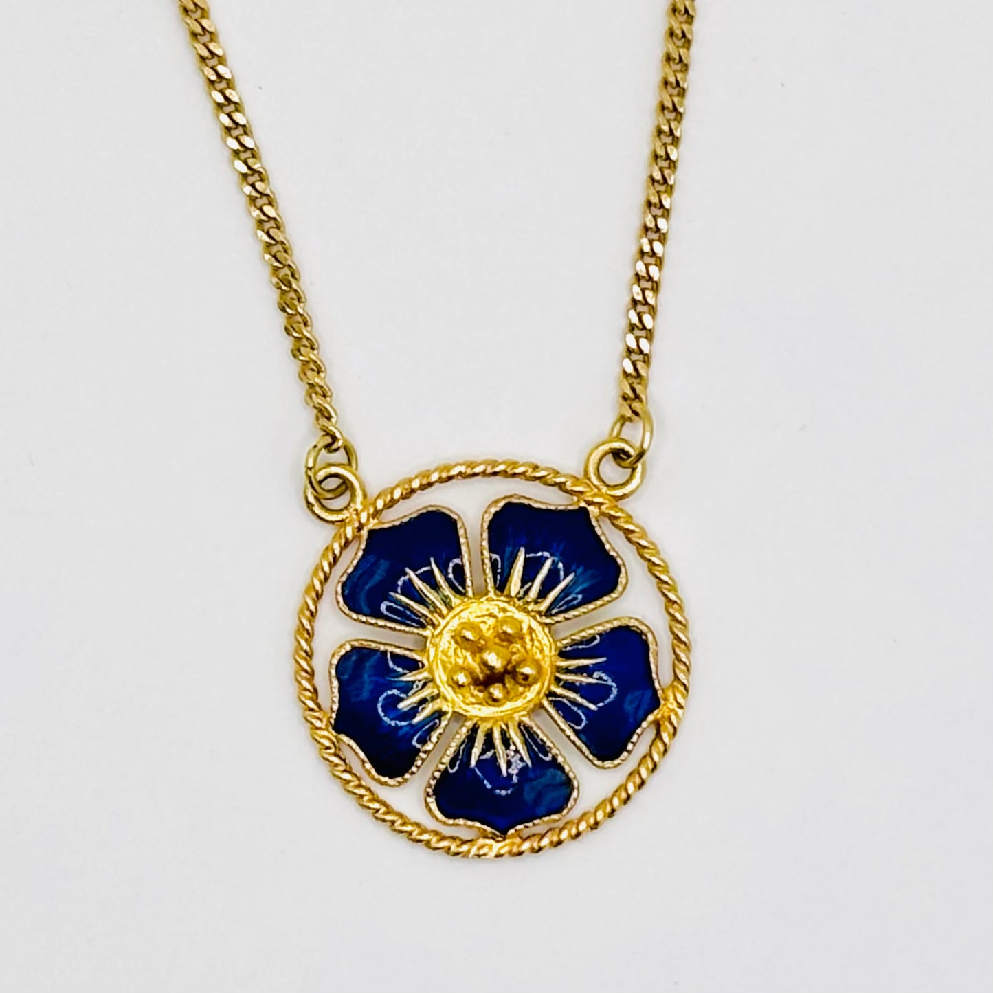 Vintage Gold Chain with Blue Enamelled Pendant
