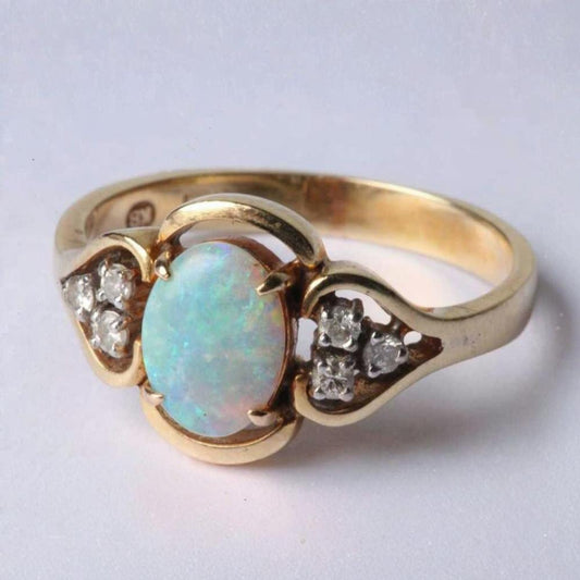 Vintage Gold Opal and Diamond Set Ring