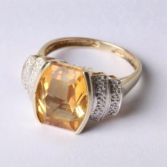 Vintage Gold Topaz and Diamond Set Ring