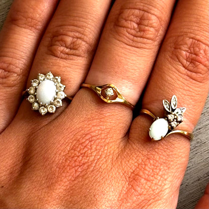 Vintage Gold Ring with Opal and Zirconia