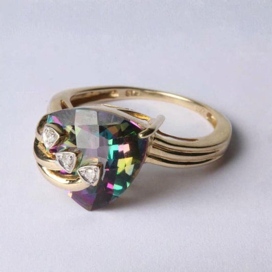 Vintage Gold Mystic Topaz and Diamond Set Ring