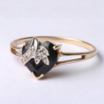 Vintage Gold Heart Shaped Stone Set Ring with Diamonds