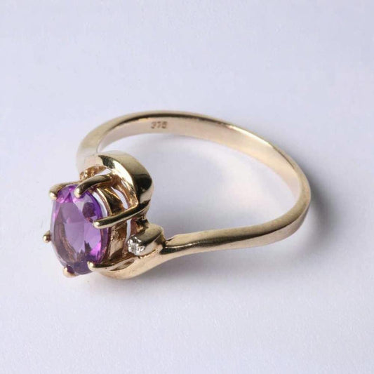 Vintage Gold Amethyst and Diamond Set Ring