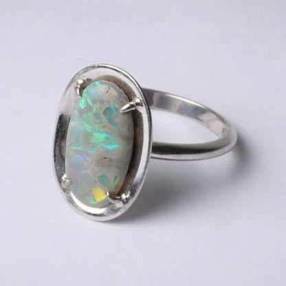 Vintage White Gold Opal Set Ring