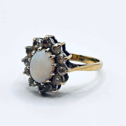 Vintage Gold Ring with Opal and Zirconia