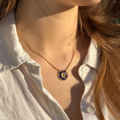 Vintage Gold Chain with Blue Enamelled Pendant